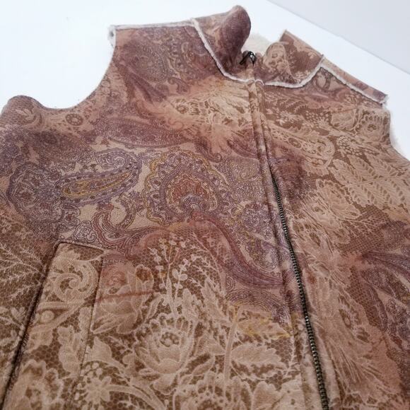 Jones New York Sport Suede Western Print Shearling Vest Jacket - Picture 10 of 11